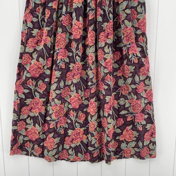 Vintage 90s Eddie Bauer Dark Floral Corduroy Midi Jumper Dress | Size S/M - Picture 6 of 10